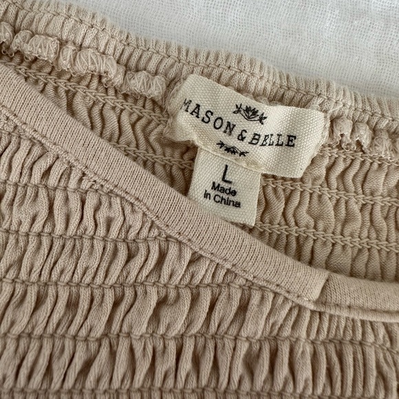 Mason & Belle Smocked Crochet Cap Sleeve Peplum Ruffle Hem Top in Ivory, Large - Picture 4 of 10